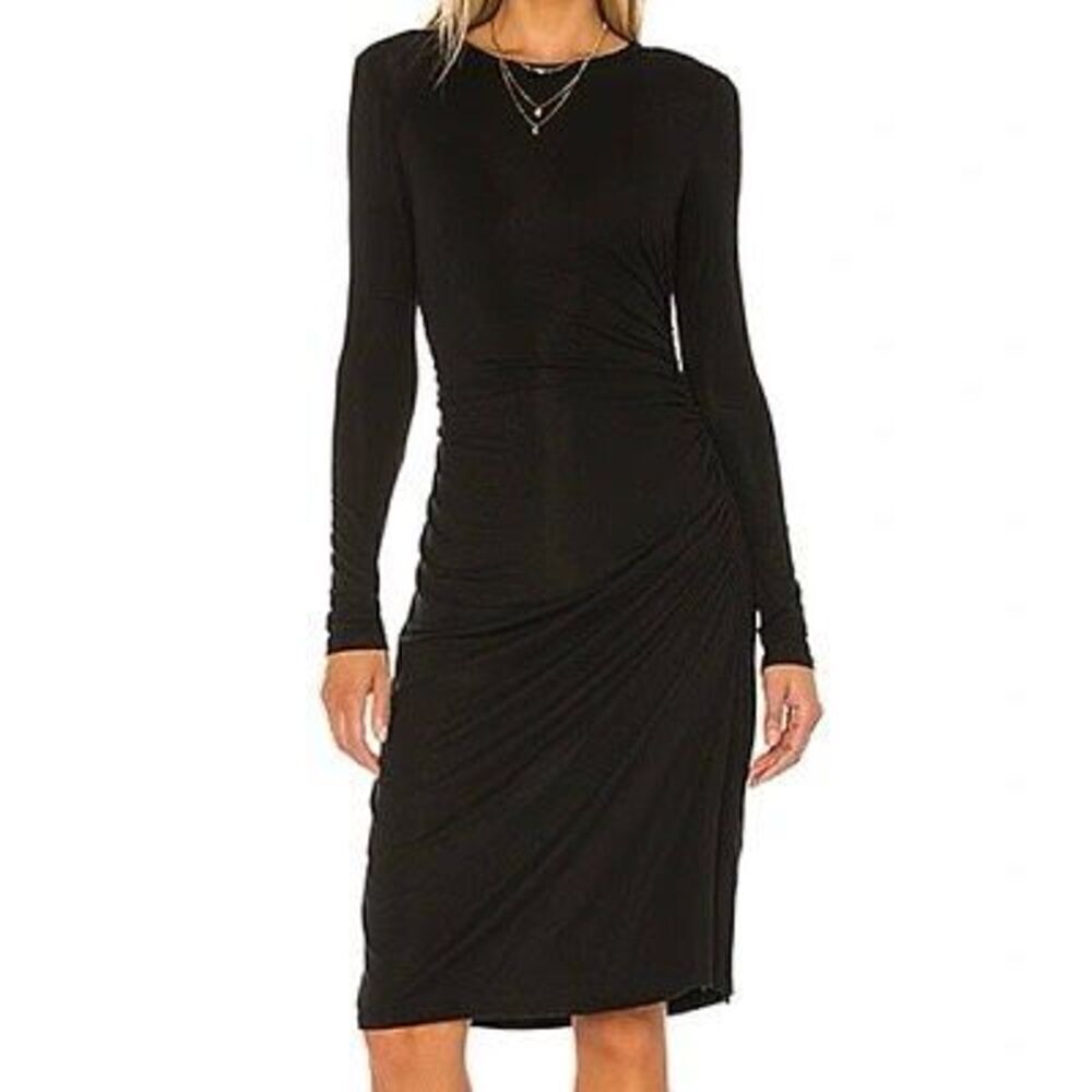 Theory Long Sleeve Gather Waist Dress Black